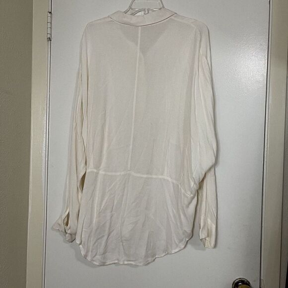 Free People ivory button down long sleeve collared popover tunic shirt Large - Picture 8 of 8